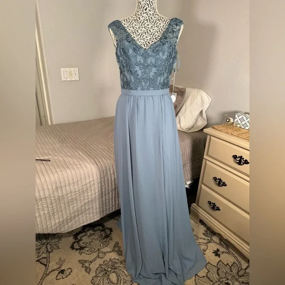 Kennedy Blue | Dresses | Nwt Kennedy Blue Womens Long Formal Bridalprom Dress  Slate Blue Size 8 | Poshmark